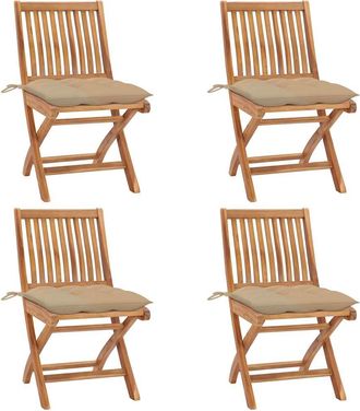 vidaXL Sillas De Jard&iacute;n Plegables 4 Uds Madera Maciza Teca Con Cojines Vidaxl