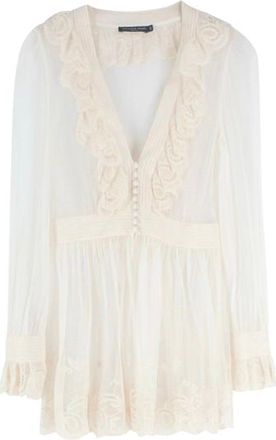 Alexander McQueen Cream Embroidered Sheer Blouse Size XS
