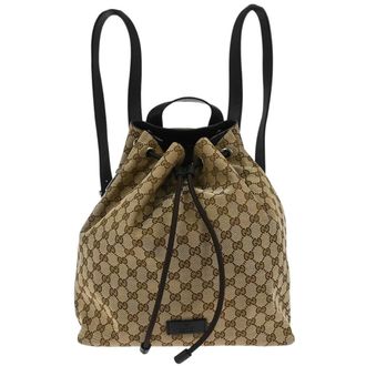 Gucci Drawstring Backpack Gg Canvas Brown Canvas Backpack Bag (Pre-Owned)