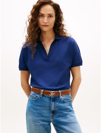 Tommy Hilfiger Womens Relaxed Fit Stretch Pique Polo - Navy - XXL