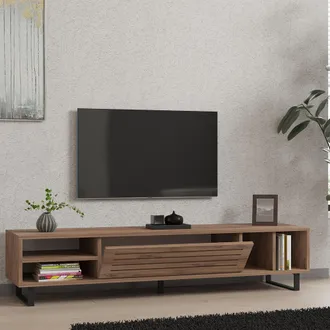 Dmora Mueble Para Tv Sovico, Un Estante, Una Puerta, 5 Compartimentos, 160x40x35h Cm Marr&oacute;n Roble
