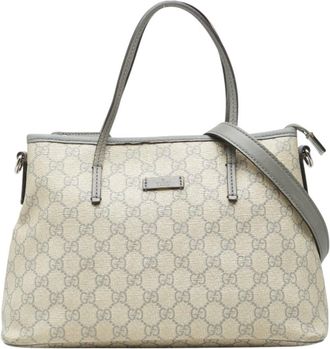 Gucci Beige Gray Pvc Leather Shoulder Bag Tote Bag (Pre-Owned)