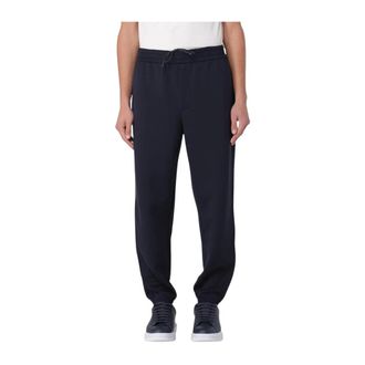 Emporio Armani Broeken, Heren, Blauw, XL, Katoen, Comfortabele Gebreide Elastische Taille Trainingsbroeken