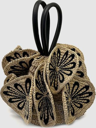 Farm Rio Sac Flower Raffia Black Natural
