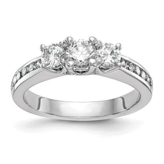 Diamond2Deal 14k White Gold Lab Grown Diamond 3-Stone Band Ring 1Ct Clarity- VS Color- G-H