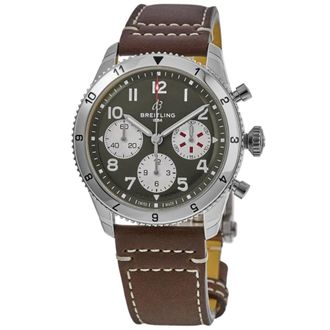 Breitling Classic Avi Chronograph 42 Curtiss Warhawk Green Dial Leather Strap Mens Watch A233802A1L1X1