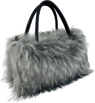 Generic Womens Plush Bags Y2k Soft Plush Women Shoulder Bag Winter Faux Fur Hot Girls Crossbody Bags Small Square Female Handbags Furry Tote Purse(GRAY)