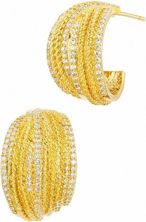 Savvy Cie Jewels 14K GOLD PLATED OVER BRASS BASKET WEAVE HOOP EARRINGS