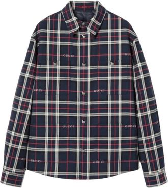 Gucci Tartan Cotton Jacquard Gewatteerd Overhemd - Heren - Zomerjassen - Veelkleurig - L - Katoen - Jassen