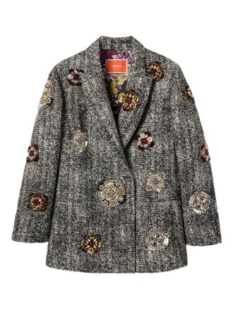 La DoubleJ embroidered double-breasted blazer - women - Viscose/Cotton/Acrylic/Polyamide/Other fibres/Polyester/Mohair/Virgin Wool - M - Black