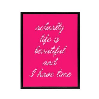 Artery8 Life Is Beautiful Hot Pink Simple Motivational Framed Canvas Art Print | Size: W24 x H32