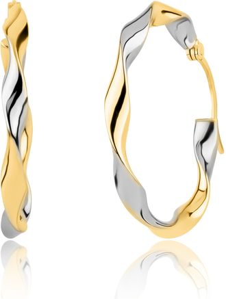 MAX + STONE Solid 10K Yellow and White Gold Two Tone 20mm Twisted Hoop Earrings