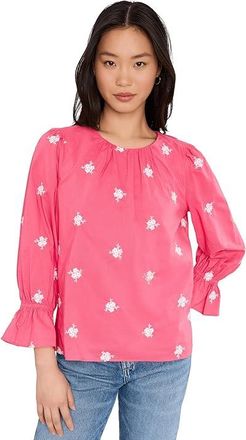 CeCe by Cynthia Steffe Embroidered 3/4 Sleeve Top Womens Clothing Claret Red : SM, Cotton