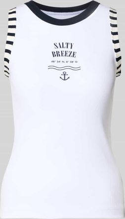 Marc Cain Slim Fit Top mit Statement-Print in Weiss, Gr&ouml;&szlig;e 34