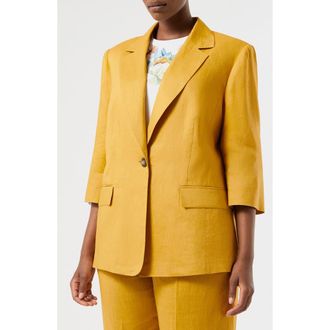 Marina Rinaldi Abadel One Button Linen Blazer in Honey at Nordstrom, Size 14 - W