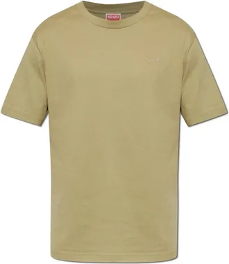 Kenzo Tops, Heren, Groen, L, Katoen, Signature Geborduurd T-shirt