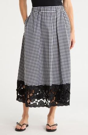 Ellen Tracy Gingham Lace Hem A-Line Skirt in Black Gingham at Nordstrom Rack, Size X-Large