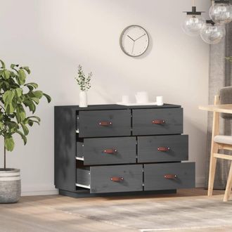 Berkfield Home Sideboard Grey 100x40x75 cm Solid Wood Pine | Size: 100 x 40 x 75 cm