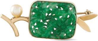 Luxury Bazaar Antique 14K Yellow Gold Carved Jade Brooch MF26-080426