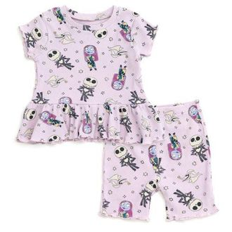 Disney Ribbed T-Shirt & Shorts Set in Jack & Sally, Pink Lavender at Nordstrom, Size 0-3M