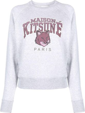 Maison Kitsuné Fox-motif mélange-effect cotton jumper - women - Cotton - M - Grey