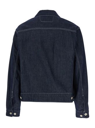 C.P. Company C. P. Company Blue Jacket With Classic Collar And Logo Patch On The Front In Denim Man
