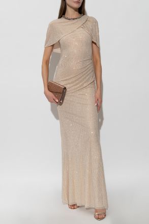 Self Portrait Long Sequin Dress, Womens, Cream
