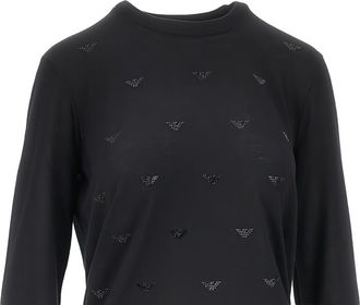 Emporio Armani Eagle Motif Crystal-Embellished Sweater - Black