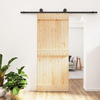 Berkfield Home Sliding Door with Hardware Set 85x210 cm Solid Wood Pine in Brown