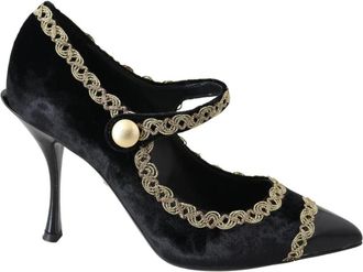 Dolce & Gabbana Zwarte Velvet Mary Jane Pumps - Dames - Pumps - Zwart - 35 EU - Leer - Schoenen