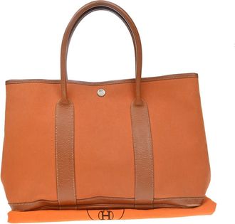 Herm&egrave;s Garden Party Toile And Leather Orange Canvas Handbag (Pre-Owned)