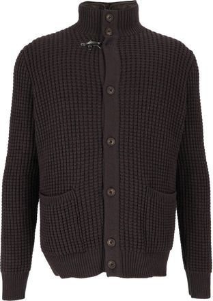 Fay Waffle Knit High Collar Cardigan