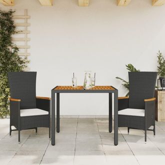 vidaXL Vidaxl - Set Comedor De Jard&iacute;n 3 Pzas Con Cojines Rat&aacute;n Sint&eacute;tico Negro