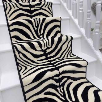 Runrug Stair Runner Carpet for Staircases - Soft & Comfy, 9mm - Zebra in White | Size: 80 cm x 570 cm