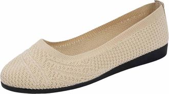 Generic Ladies Flat Shoes Mesh Breathable Pumps Shoes Solid Color Foldable Lightweight Classic Comfortable Slip On Ballet Flats Walking Outdoor Beige