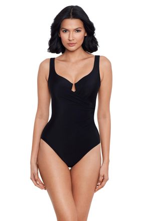 Miraclesuit Womens Escape One Piece Surplice Underwire Swimsuit Black 12