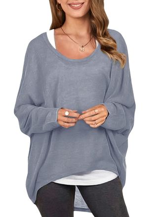 Zanzea Sexy Women Loose Solid Irregular Long Sleeve Baggy Jumper Casual Tops Blouse T-Shirt Gray 2XL