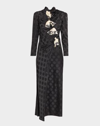 Saloni Kelly-B Polka Dot Silk Satin Draped Dress