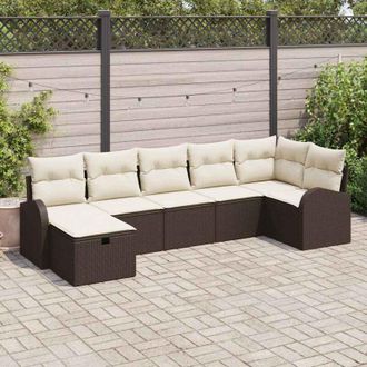vidaXL Vidaxl - Conjunto De Sof&aacute; De Jard&iacute;n Con Coj&iacute;n 7 Pcs Marr&oacute;n Polirat&aacute;n