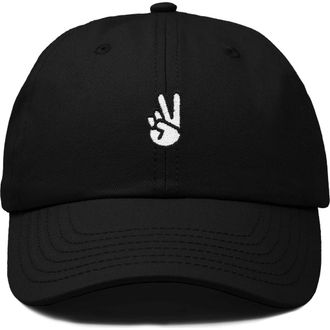 Dalix Peace Sign Embroidered Dad Hat in Black at Nordstrom