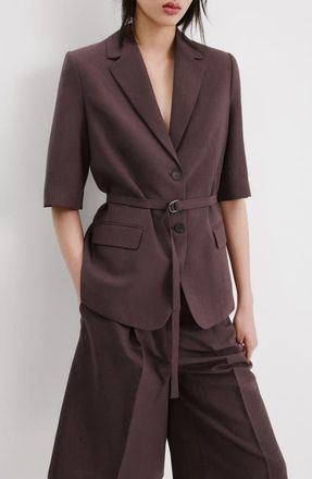 Mango Argelia Belted Short Sleeve Blazer in Purple at Nordstrom, Size Xx-Large