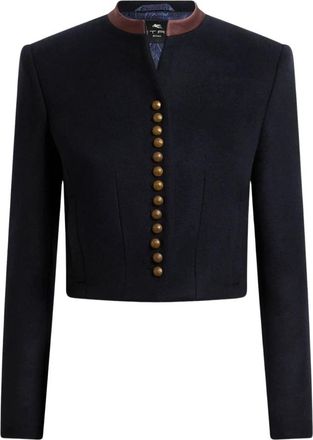 Etro Wolmix Jasje met Pegaso Knopen - Dames - Blazers - Blauw - S - Wol - Jassen