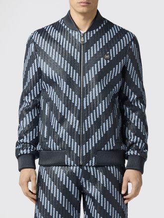 Philipp Plein Bomber in pelle di agnello intrecciata con motivo chevron