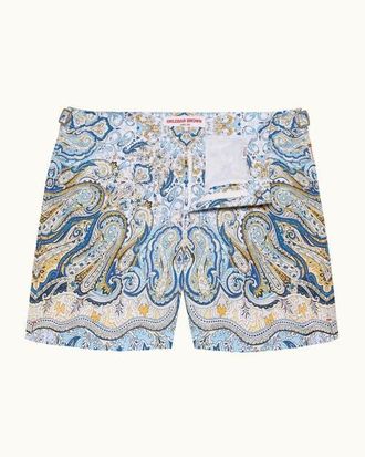Orlebar Brown Bulldog Mid-Length Classic Fit Swim Shorts With Fairground Print in Multi/blue at Nordstrom, Size 40