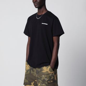 Dagger T-shirt nera slavata con stampa logo