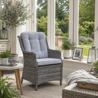Shatchi Grey Rattan Garden Dining Chair with Cushion Outdoor Patio Seat 1 or 2 set | Size: 2 Pack