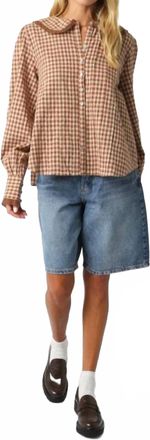 Olivaceous Lace Trimmed Gingham Button Down Shirt In Beige