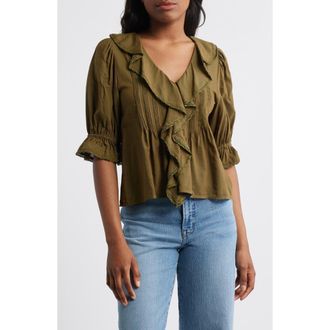 Madewell Ruffled Puff-Sleeve Top in Kale at Nordstrom Rack, Size Xx-Large