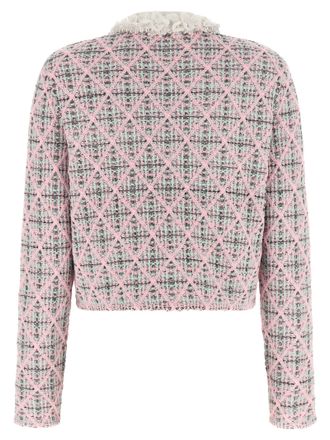 Self Portrait Boucl&eacute; Diamond-Pattern Cardigan - Pink