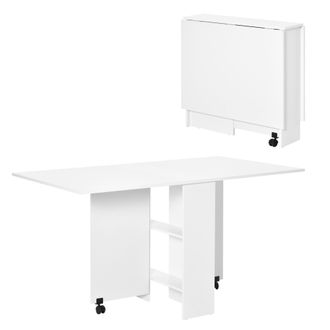 HOMCOM Homcom - Mesa De Comedor Plegable Madera Con Ruedas 2 Solapas Y 2 Estantes 75x140x74 Cm